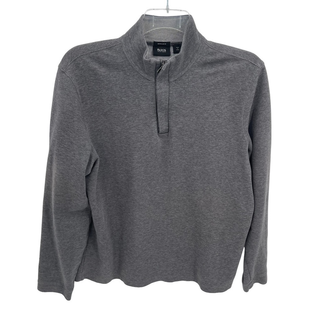Boss Hugo Boss Gray Mock Neck 1/4 Zip Sweat Shirt Womens Size XL Long Sleeves
